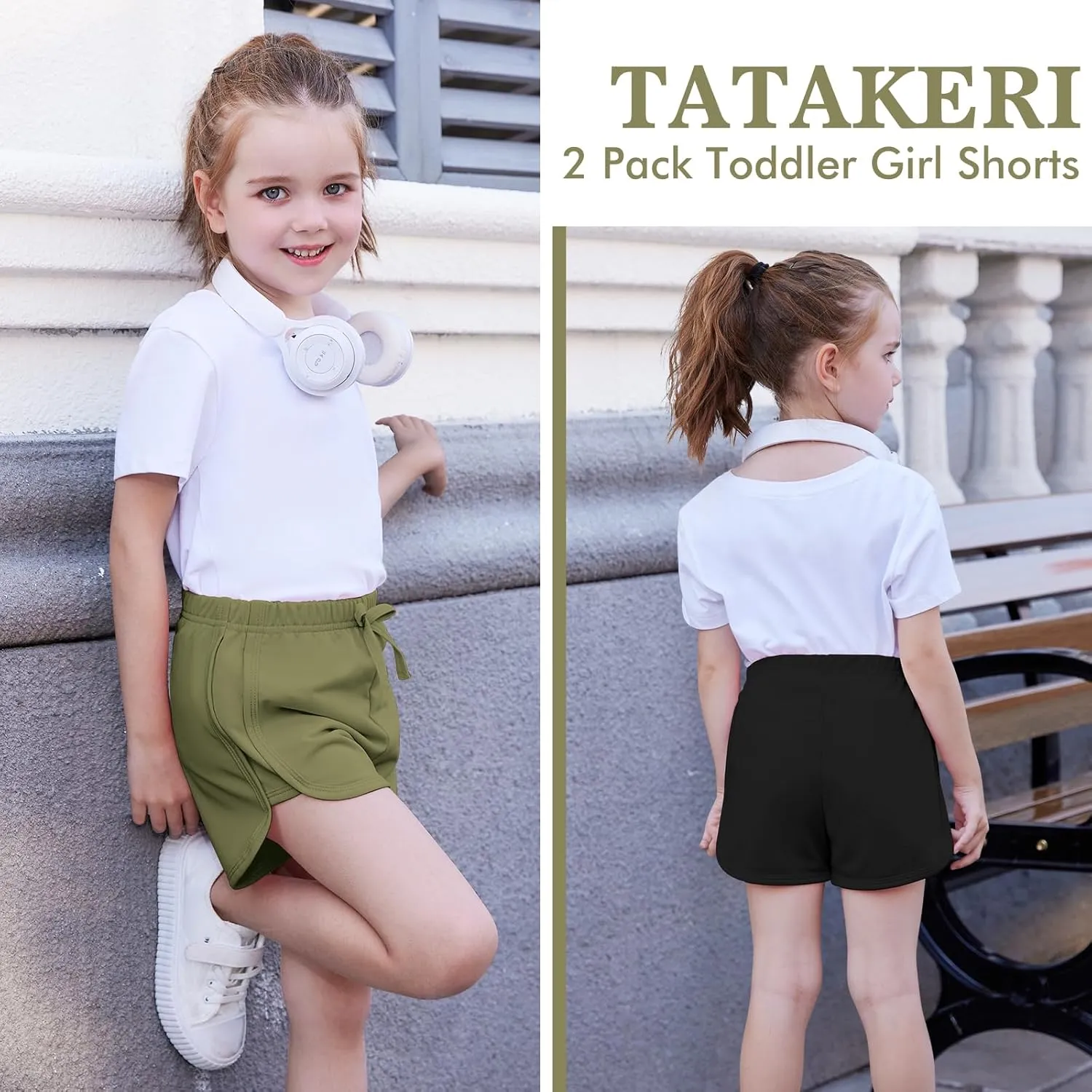 2 Pack Toddler Baby Girl Shorts Solid Little Girls Shorts Baby Summer Athletic Pants with Drawstring 18M-6T