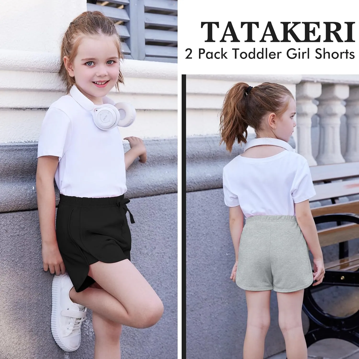 2 Pack Toddler Baby Girl Shorts Solid Little Girls Shorts Baby Summer Athletic Pants with Drawstring 18M-6T