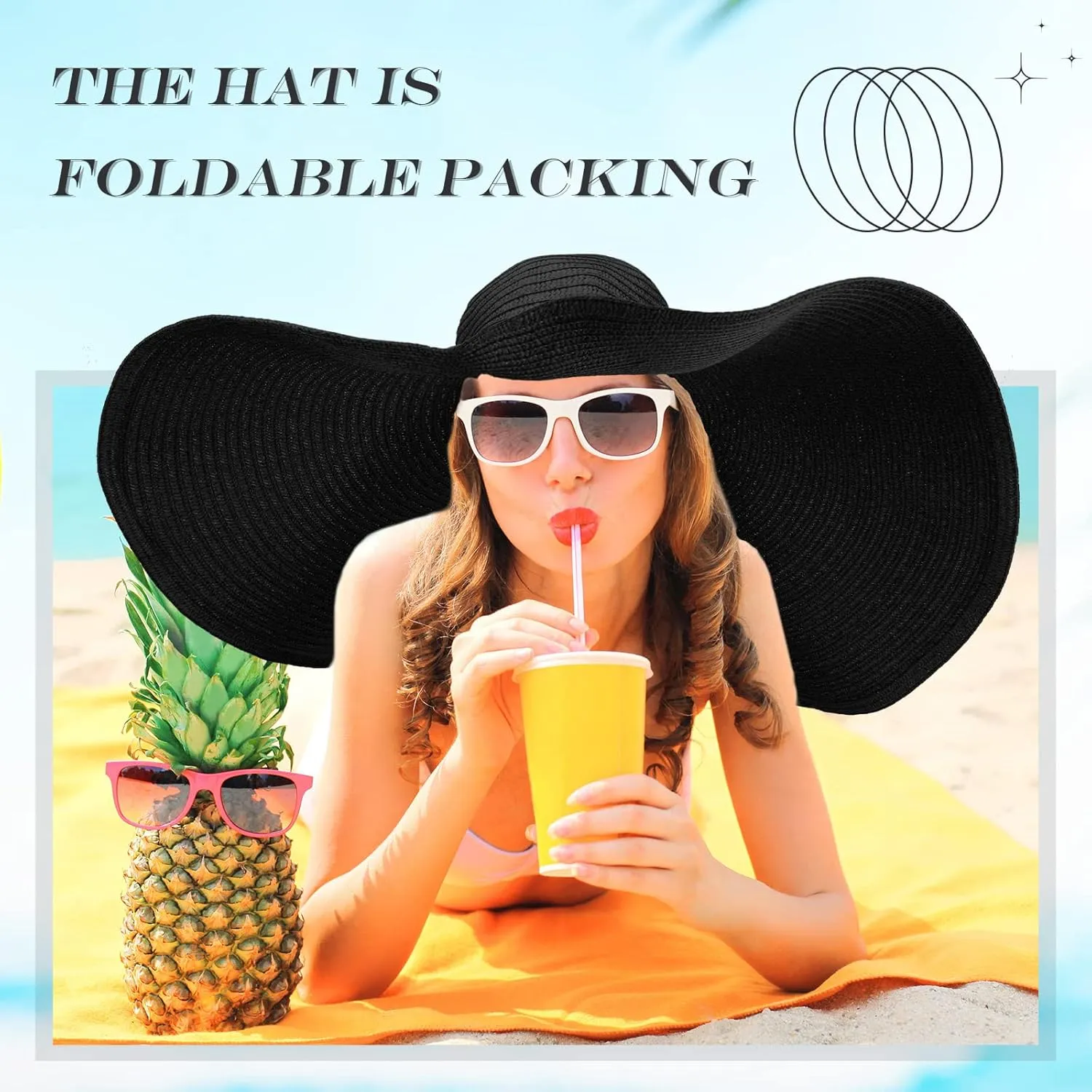 2 Pcs Oversized Beach Hat for Women UV Protection Large Wide Brim Foldable Beach Hat Floppy Beach Cap for Summer Outdoor