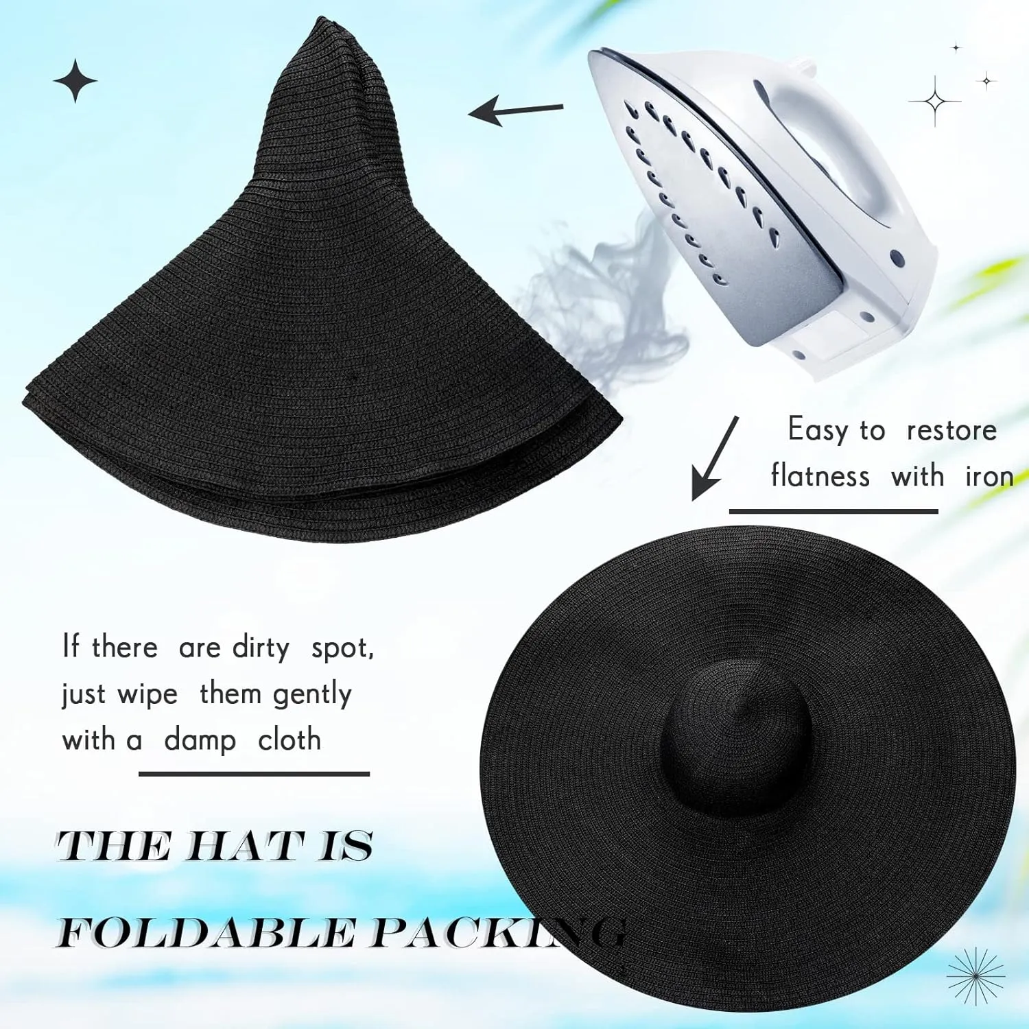 2 Pcs Oversized Beach Hat for Women UV Protection Large Wide Brim Foldable Beach Hat Floppy Beach Cap for Summer Outdoor