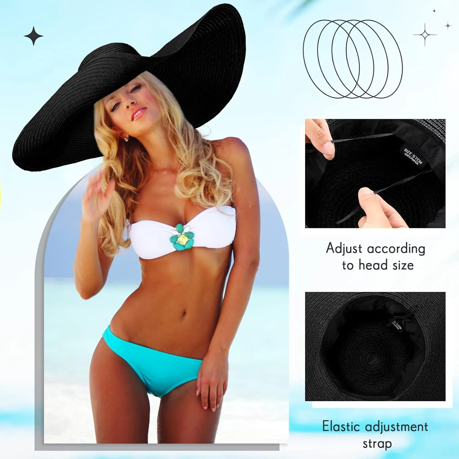 2 Pcs Oversized Beach Hat for Women UV Protection Large Wide Brim Foldable Beach Hat Floppy Beach Cap for Summer Outdoor