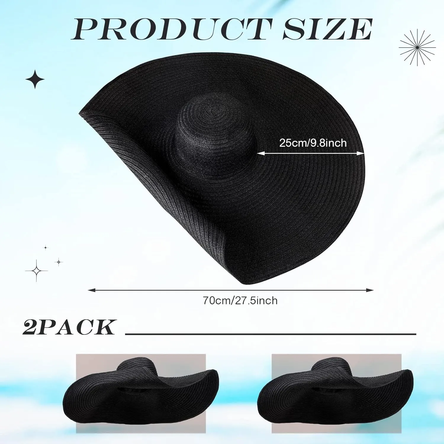 2 Pcs Oversized Beach Hat for Women UV Protection Large Wide Brim Foldable Beach Hat Floppy Beach Cap for Summer Outdoor