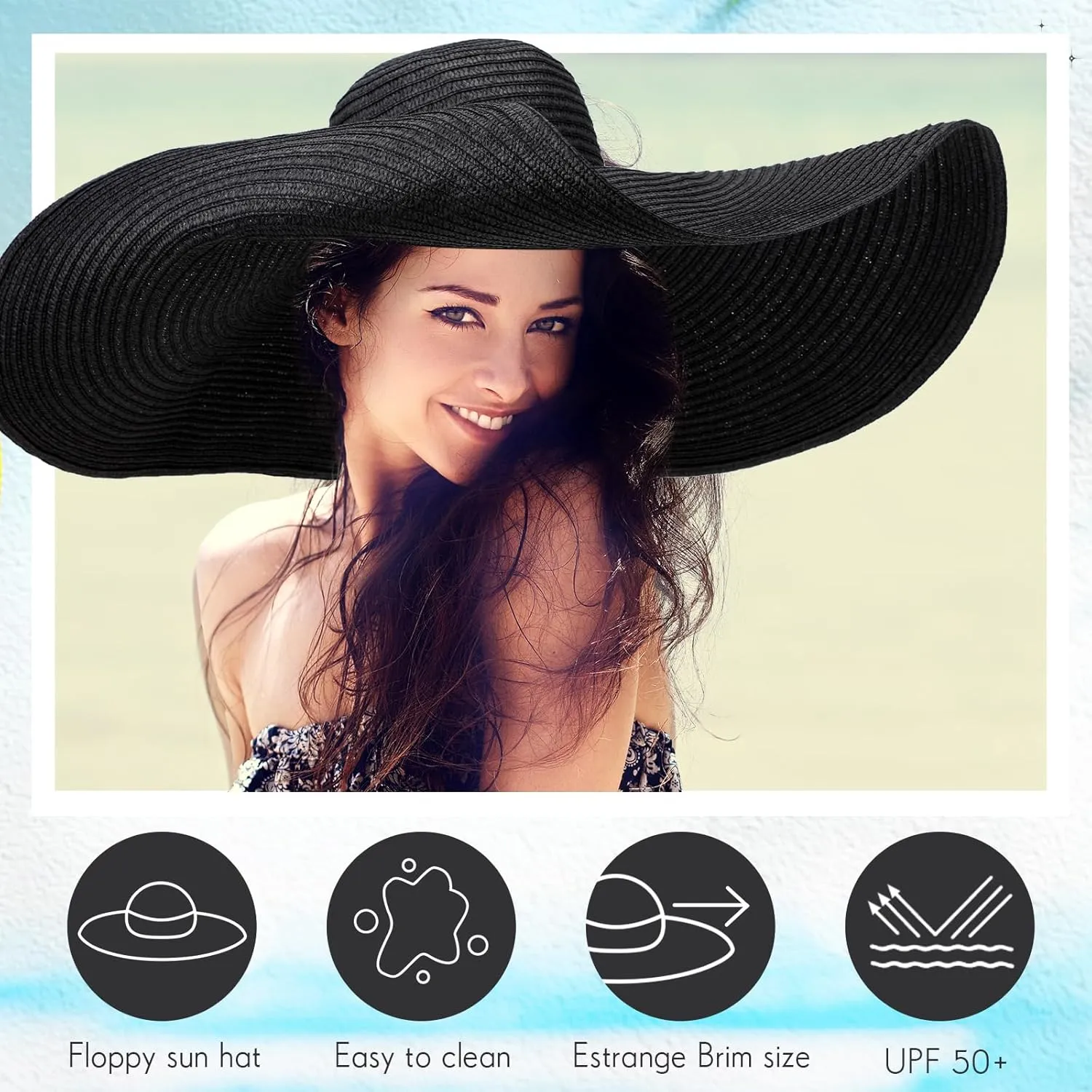 2 Pcs Oversized Beach Hat for Women UV Protection Large Wide Brim Foldable Beach Hat Floppy Beach Cap for Summer Outdoor