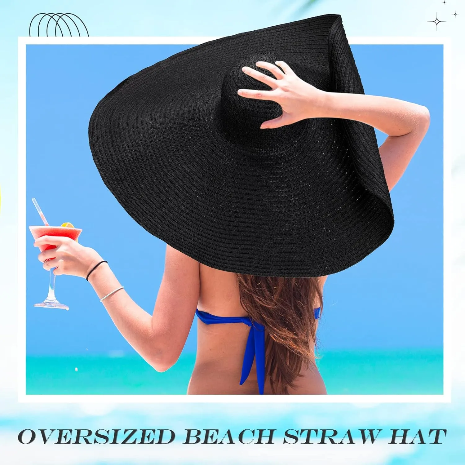 2 Pcs Oversized Beach Hat for Women UV Protection Large Wide Brim Foldable Beach Hat Floppy Beach Cap for Summer Outdoor