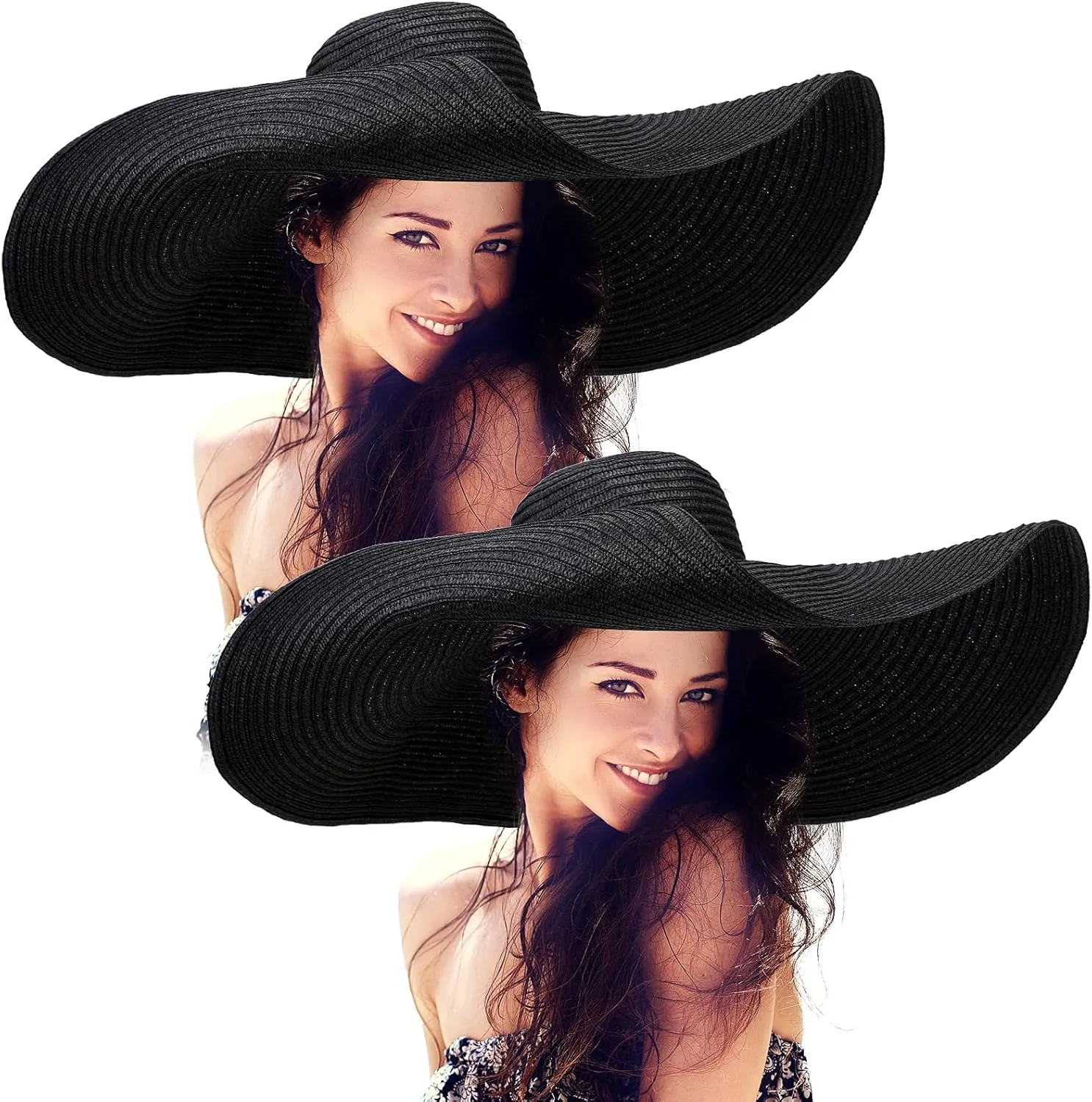 2 Pcs Oversized Beach Hat for Women UV Protection Large Wide Brim Foldable Beach Hat Floppy Beach Cap for Summer Outdoor