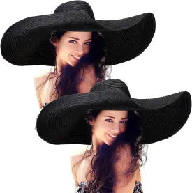 2 Pcs Oversized Beach Hat for Women UV Protection Large Wide Brim Foldable Beach Hat Floppy Beach Cap for Summer Outdoor