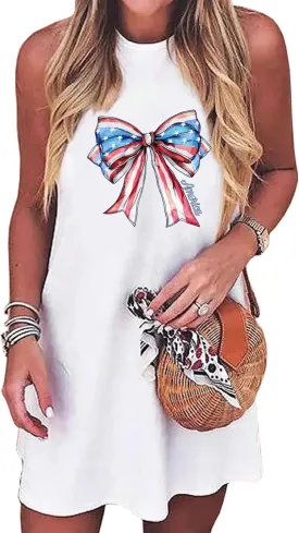 American Flag Tank Dress for Women 4th of July Patriotic Graphic Sleeveless Mini Dress Casual Vacation Short Dresses