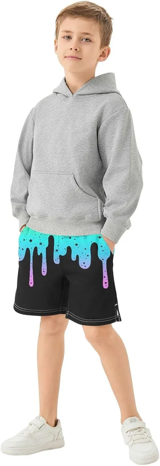 Athletic Gym Shorts Boys Casual Shorts Elastic Waist with Pockets, Summer Kids Bottom for Sports Homewear 7-15 Years