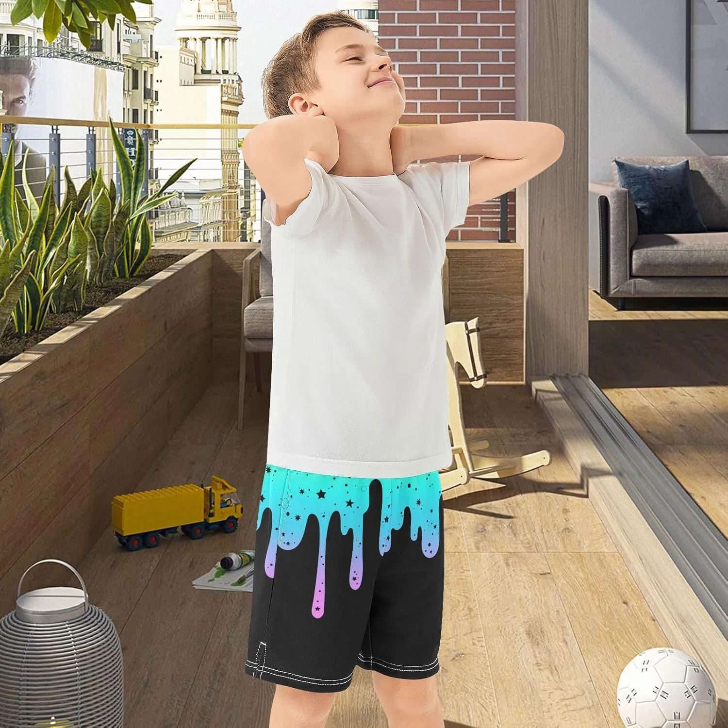Athletic Gym Shorts Boys Casual Shorts Elastic Waist with Pockets, Summer Kids Bottom for Sports Homewear 7-15 Years