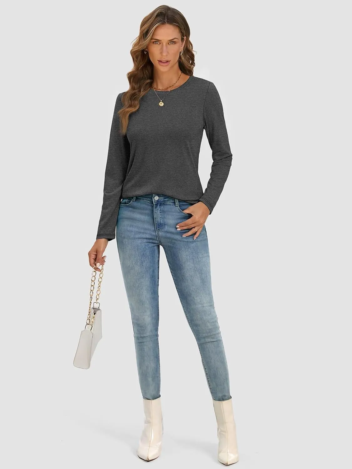 ATHMILE Womens Long Sleeve Shirts Basic Tee Fall Trendy Spring Top Business Casual Beach Vacation Workout 2025 Fashion