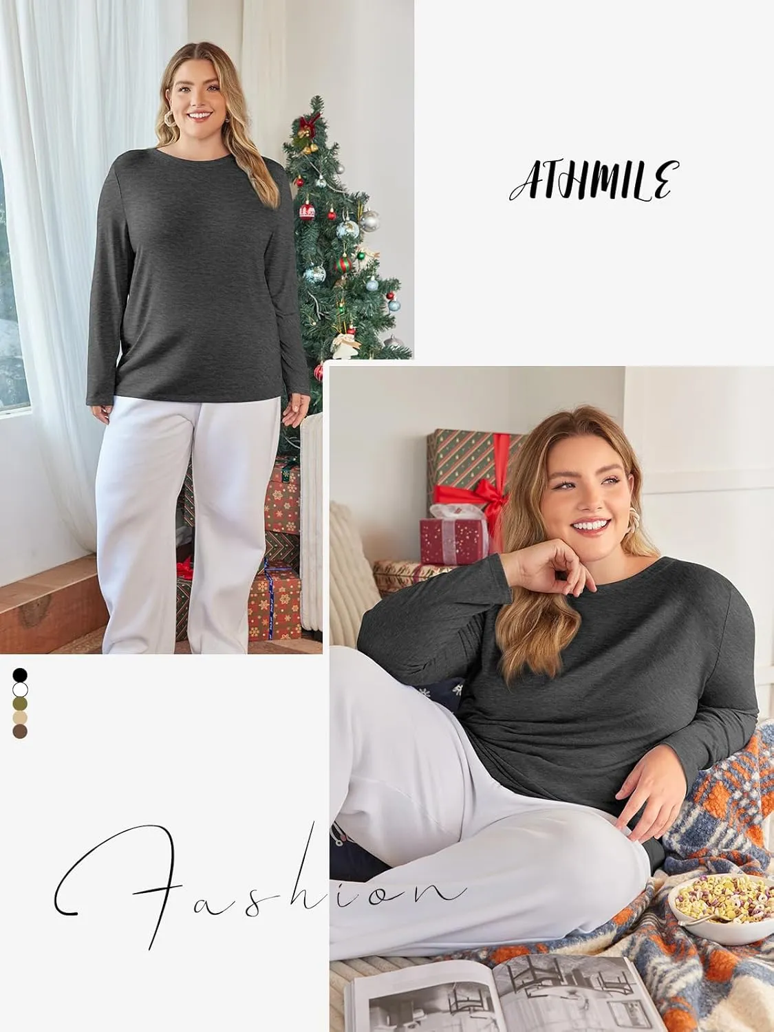ATHMILE Womens Long Sleeve Shirts Basic Tee Fall Trendy Spring Top Business Casual Beach Vacation Workout 2025 Fashion