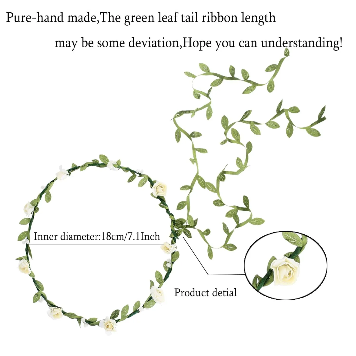 AWAYTR 2Pcs Fashion for Bohemian Style Wedding Bride Bridal Headdress Floral Flower Garland Headwear Headbands (Cream white mixed-color)