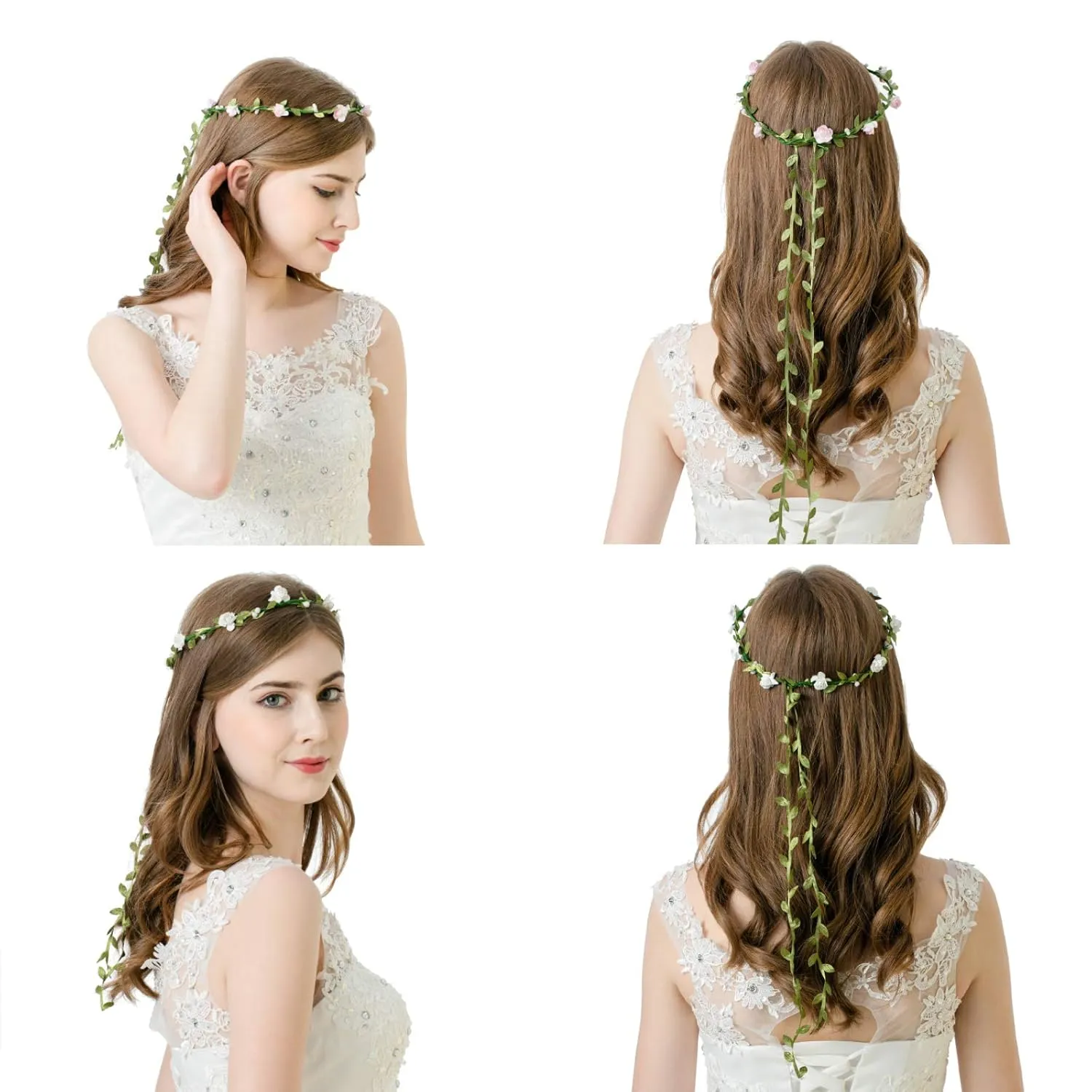 AWAYTR 2Pcs Fashion for Bohemian Style Wedding Bride Bridal Headdress Floral Flower Garland Headwear Headbands (Cream white mixed-color)