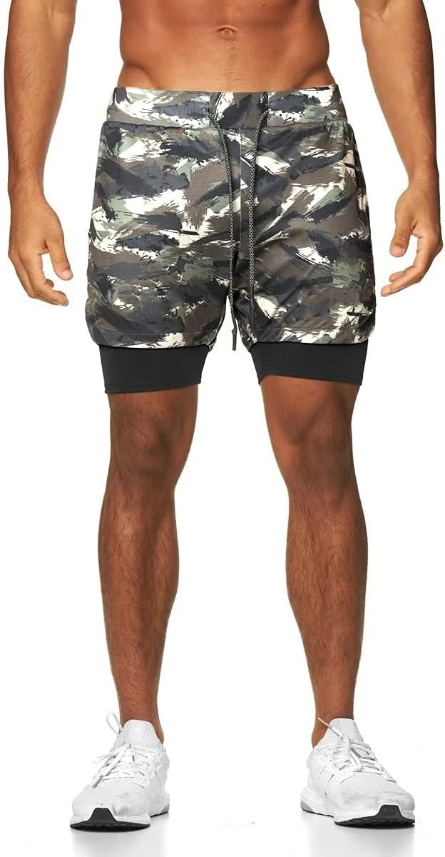 BOOMLEMON Men's 2-in-1 Running Workout Shorts Gym Training Athletic Short Pants with Towel Loop