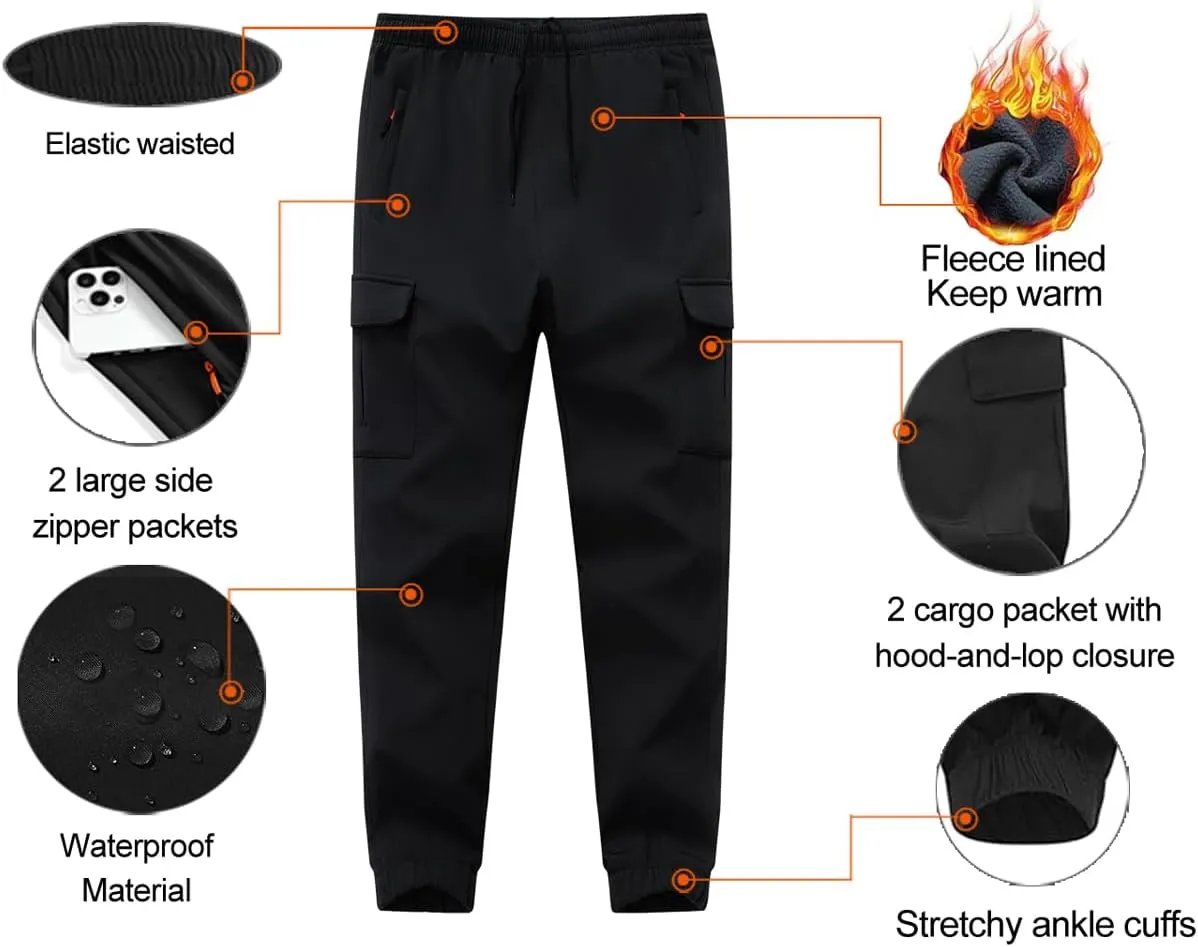 Boys Girls Snow Pants Waterproof Fleece Lined Ski Pants Winter Hiking Pants with Zipper Pockets