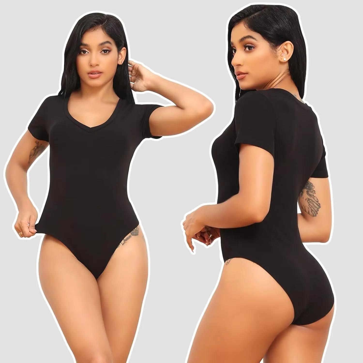 CE' CERDR 5 Pack Bodysuits for Women Short Sleeve Deep V Neck Tops T-shirt Bodysuit Casual Outfits