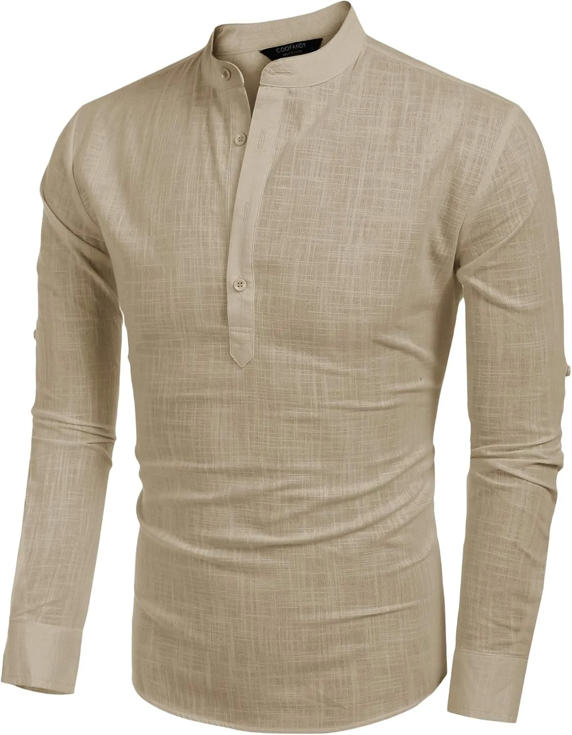 COOFANDY Men's Cotton Linen Henley T-Shirts Long Sleeve Hippie Casual Beach T-Shirts