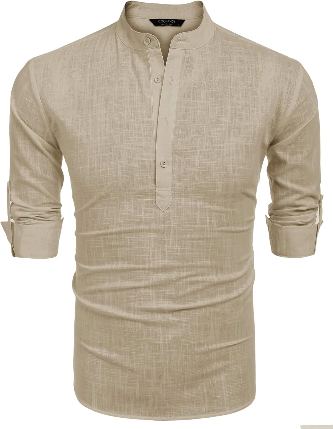 COOFANDY Men's Cotton Linen Henley T-Shirts Long Sleeve Hippie Casual Beach T-Shirts