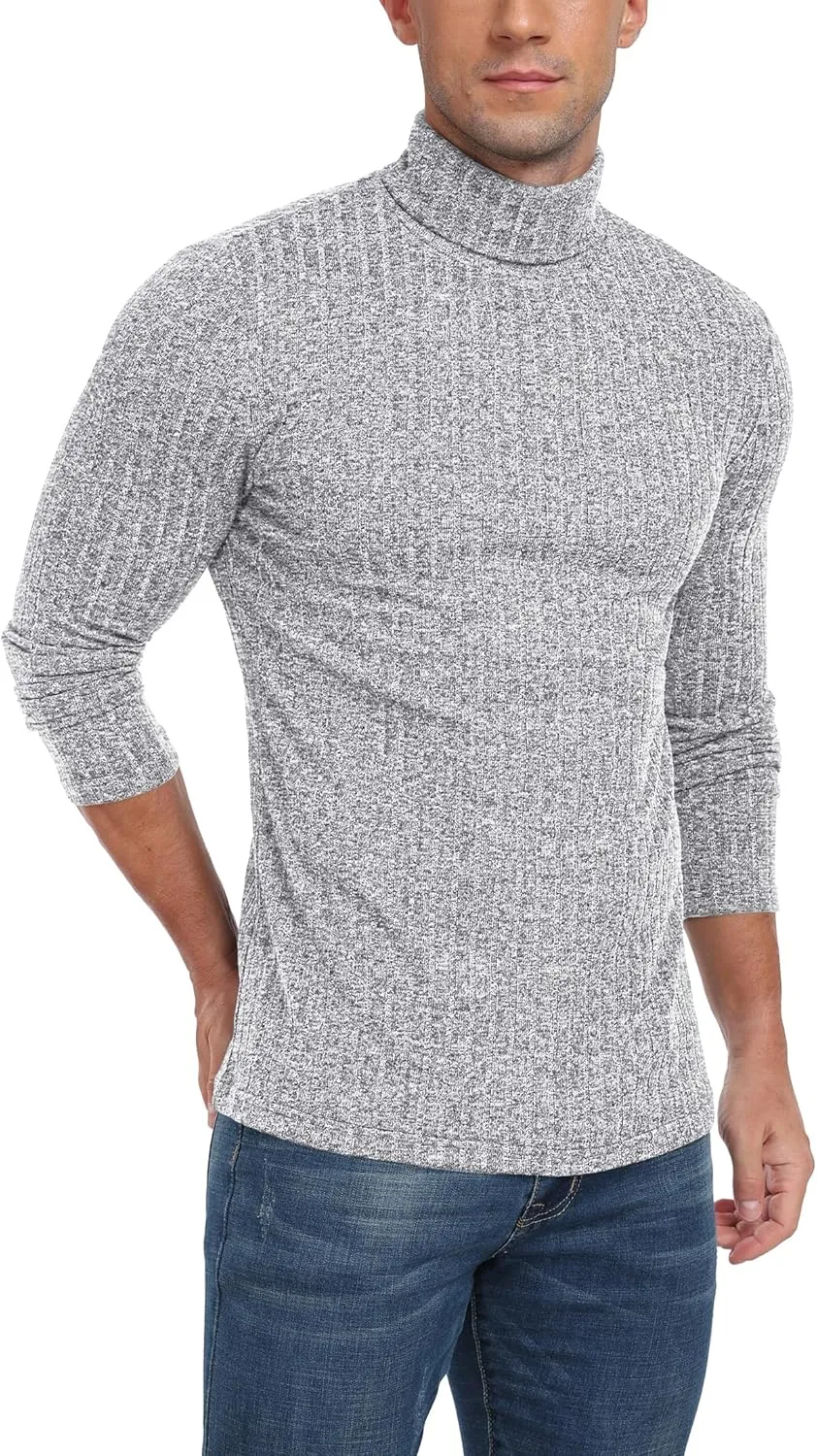 HiMONE Men Turtleneck Shirts Lightweight Long Sleeve Turtle Necks Ribbed Thermal Tops S-XXL