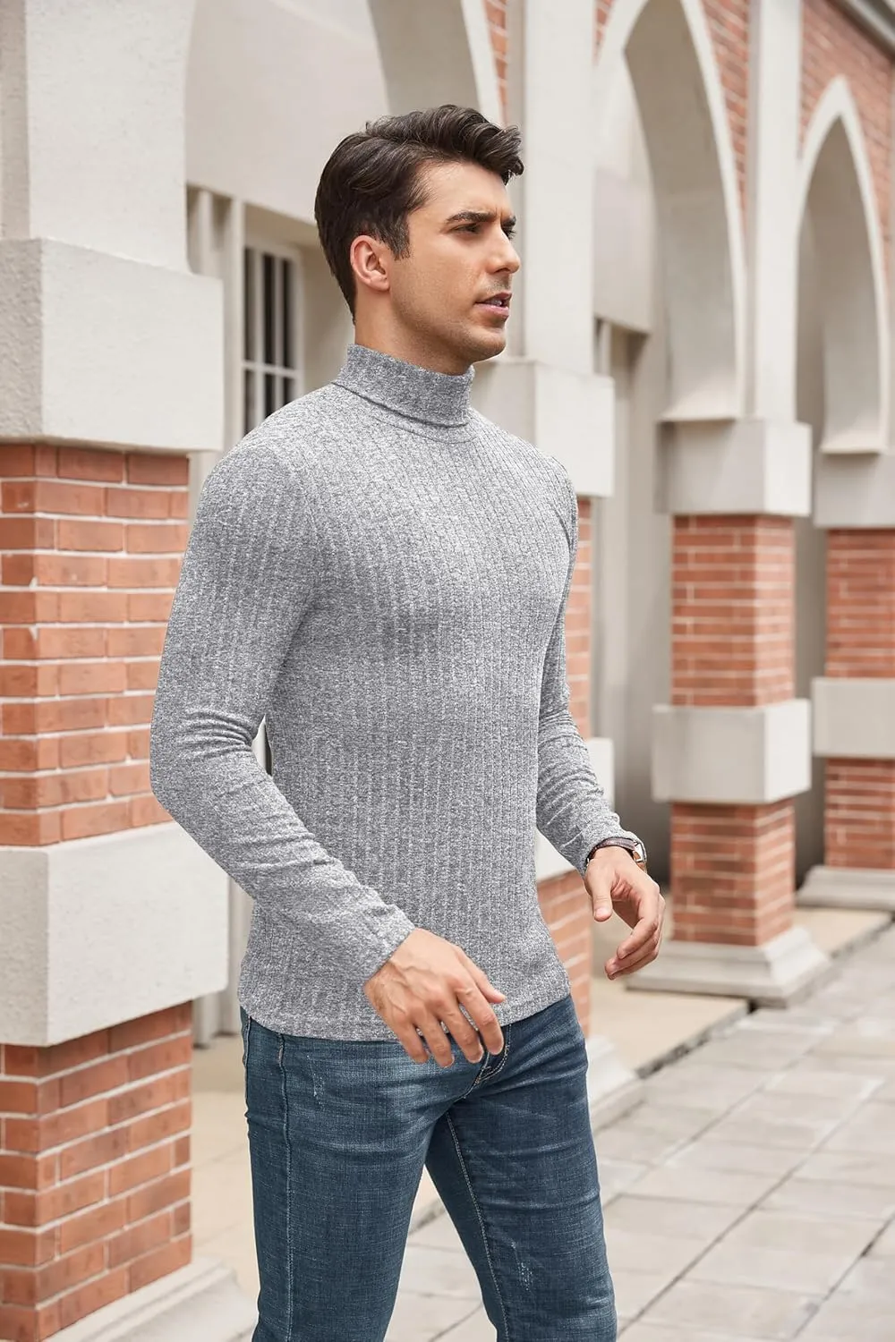 HiMONE Men Turtleneck Shirts Lightweight Long Sleeve Turtle Necks Ribbed Thermal Tops S-XXL