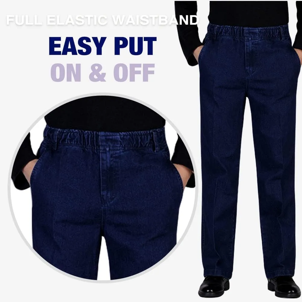IDEALSANXUN Mens Elastic Waist Loose Fit Denim Pants Casual Solid Jeans Trouser