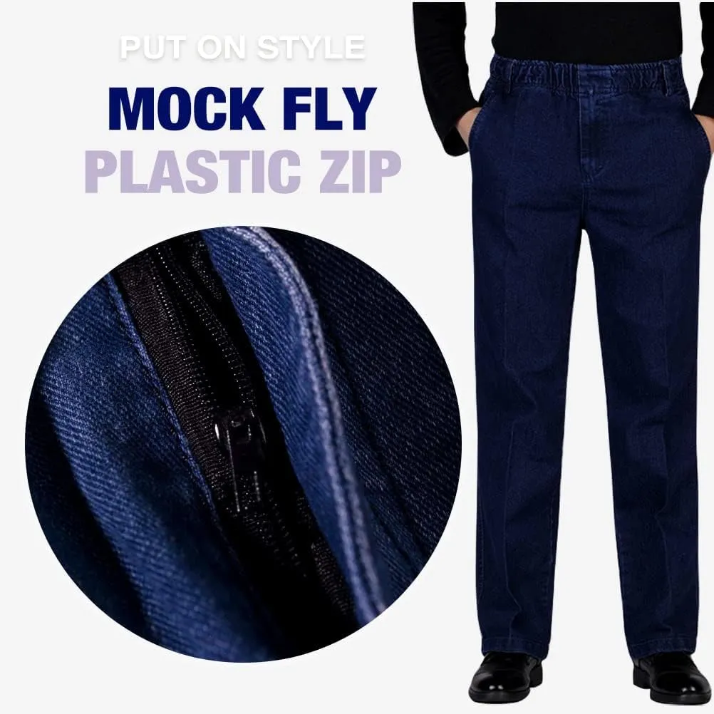 IDEALSANXUN Mens Elastic Waist Loose Fit Denim Pants Casual Solid Jeans Trouser