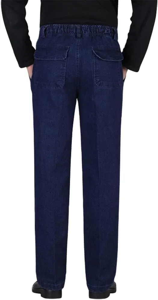 IDEALSANXUN Mens Elastic Waist Loose Fit Denim Pants Casual Solid Jeans Trouser