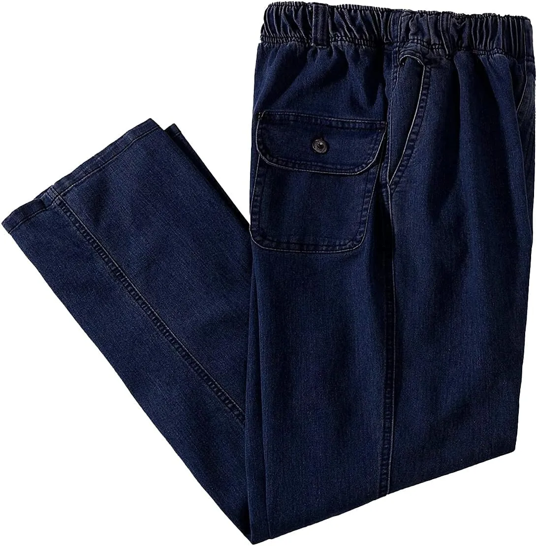 IDEALSANXUN Mens Elastic Waist Loose Fit Denim Pants Casual Solid Jeans Trouser