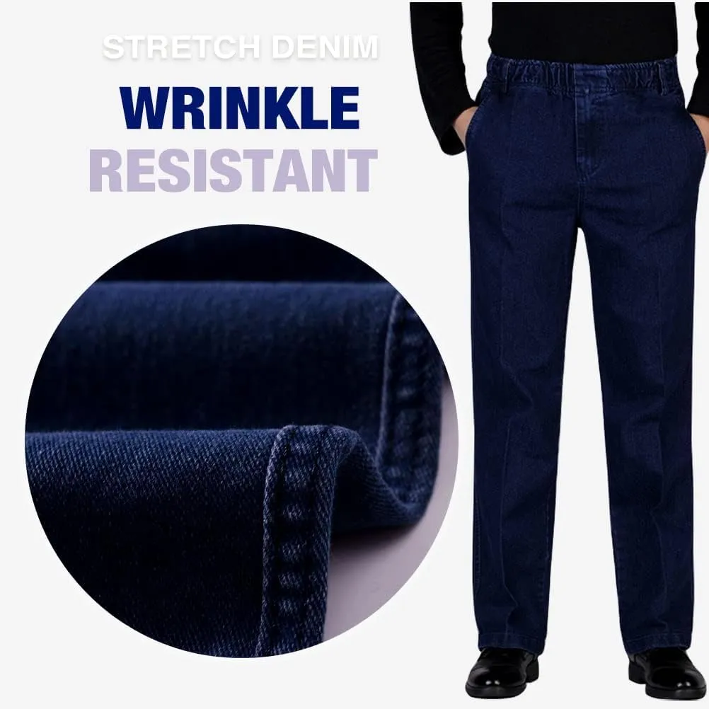 IDEALSANXUN Mens Elastic Waist Loose Fit Denim Pants Casual Solid Jeans Trouser