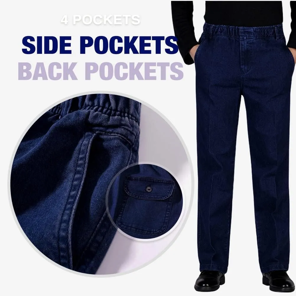 IDEALSANXUN Mens Elastic Waist Loose Fit Denim Pants Casual Solid Jeans Trouser