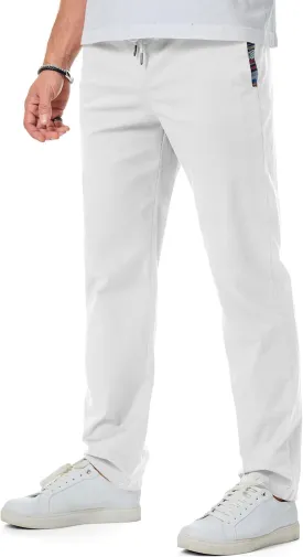 JMIERR Men's Casual Pants Cotton Twill Drawstring Elastic Waist Chino Pants with Pockets