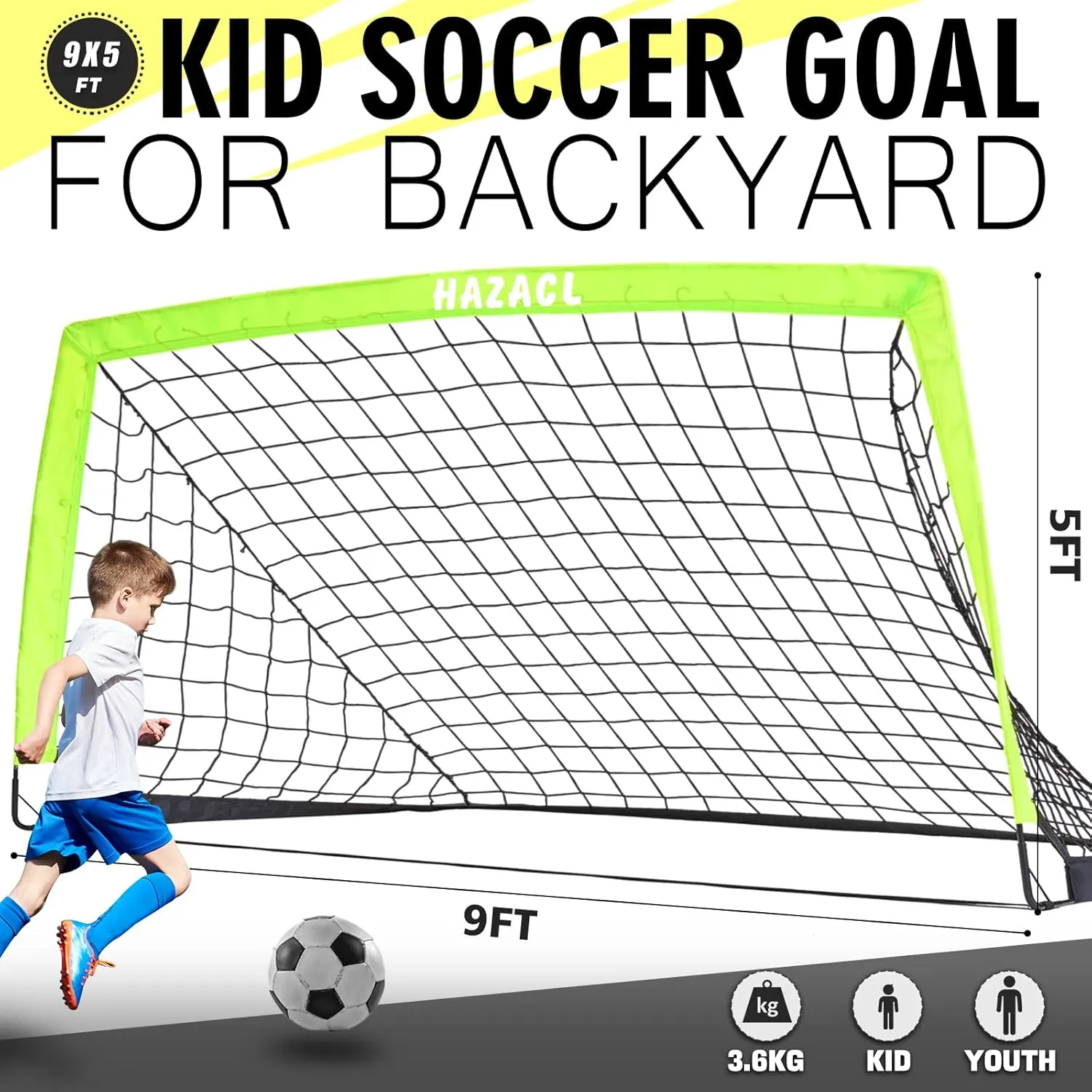 Kids Soccer Goal for Backyard, 6x4 9x5 FT Portable Soccer Nets Pop Up with Ball, Agility Ladder, Cones, Target & Carry Bag for Toddler Youth Outdoor Indoor Training Practice Sports Games Play