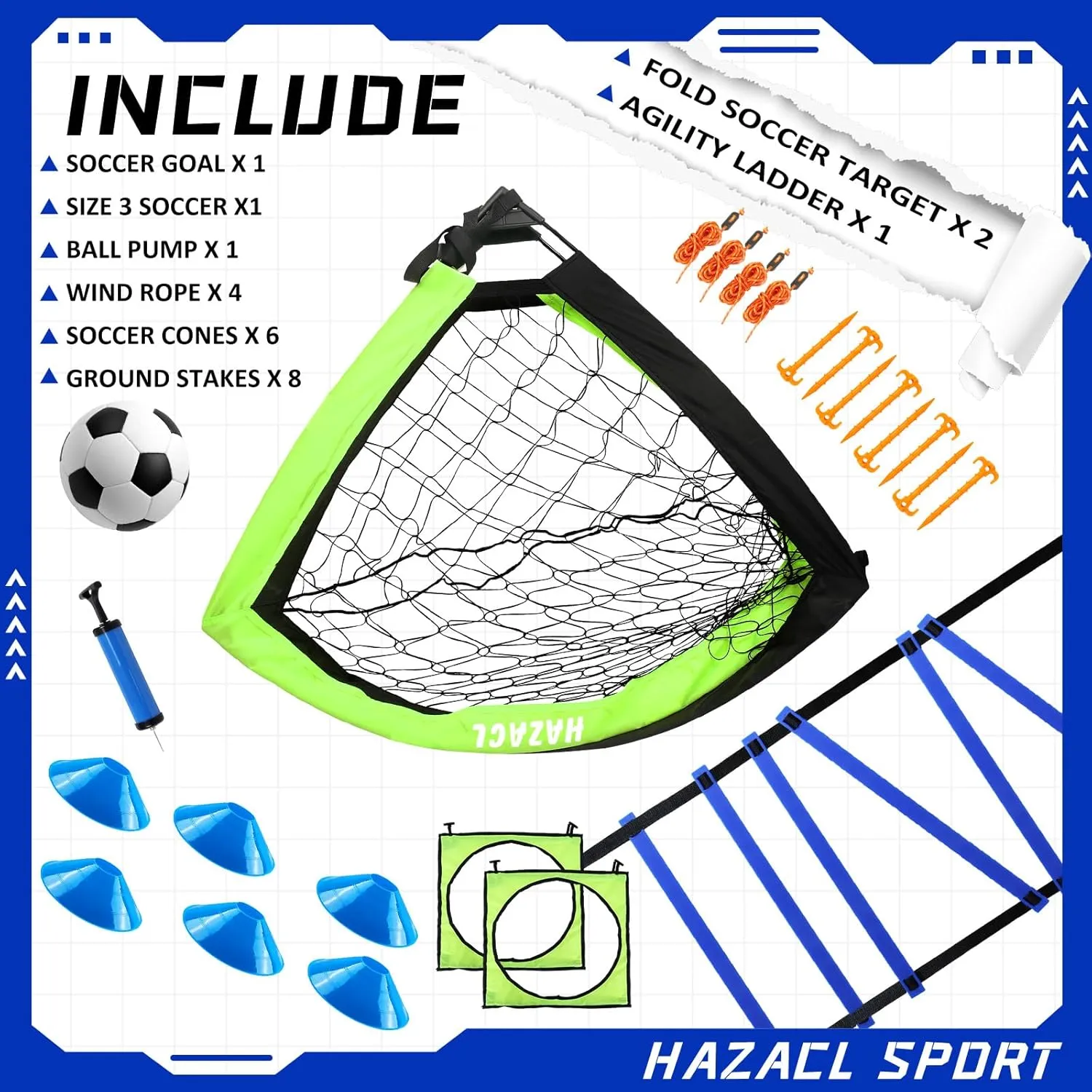 Kids Soccer Goal for Backyard, 6x4 9x5 FT Portable Soccer Nets Pop Up with Ball, Agility Ladder, Cones, Target & Carry Bag for Toddler Youth Outdoor Indoor Training Practice Sports Games Play