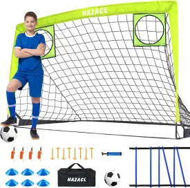 Kids Soccer Goal for Backyard, 6x4 9x5 FT Portable Soccer Nets Pop Up with Ball, Agility Ladder, Cones, Target & Carry Bag for Toddler Youth Outdoor Indoor Training Practice Sports Games Play
