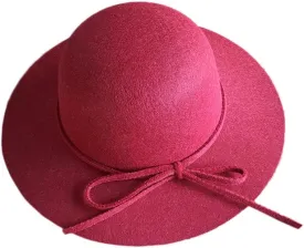 Ladies Red Vintage Fedora Hats Wide Brim Wool Ribbon Band Floppy Hats