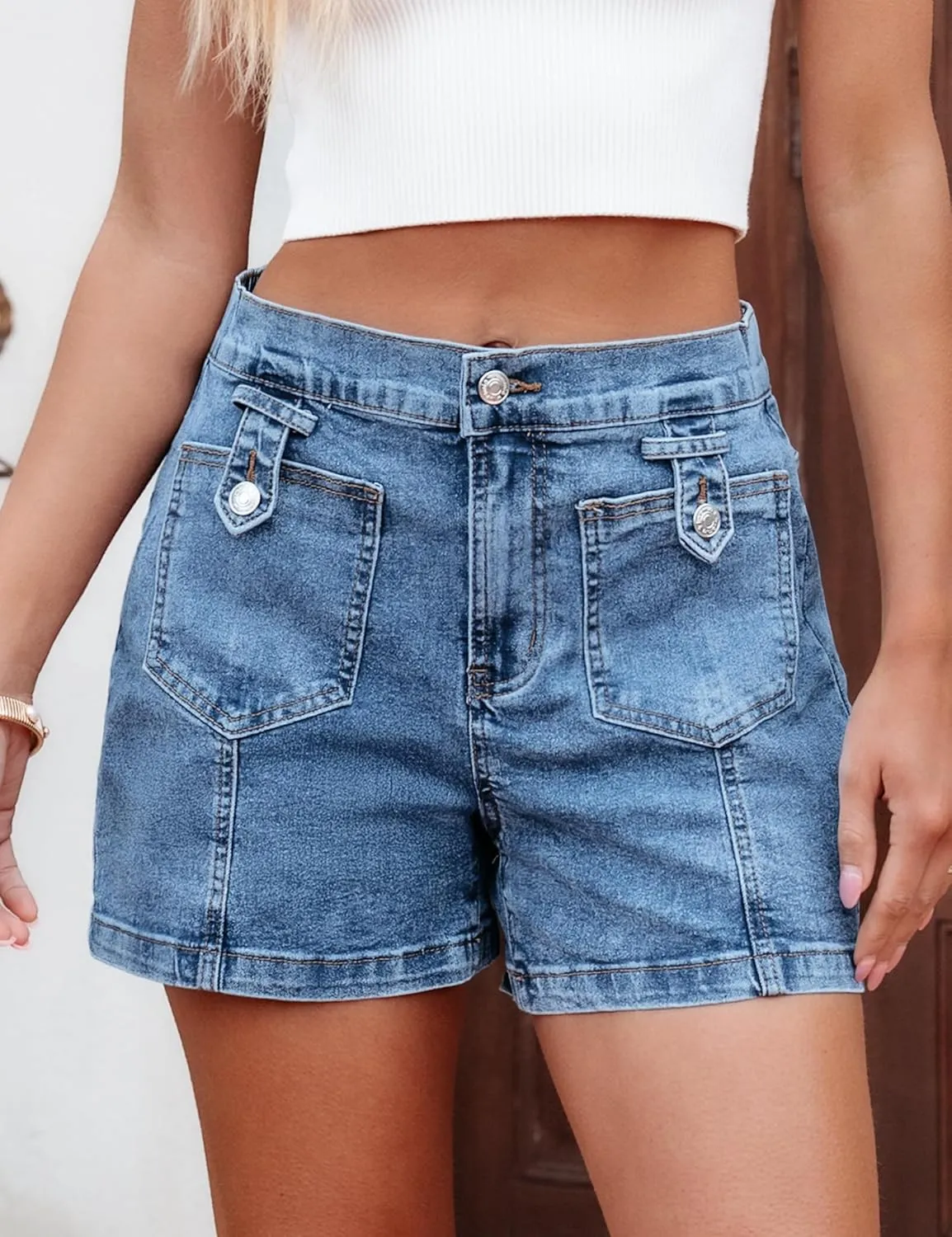 luvamia Jean Shorts for Women High Waisted Wide Leg Elastic Waist Stretchy Denim Jorts Summer Causal Shorts with Pockets