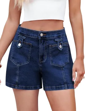 luvamia Jean Shorts for Women High Waisted Wide Leg Elastic Waist Stretchy Denim Jorts Summer Causal Shorts with Pockets