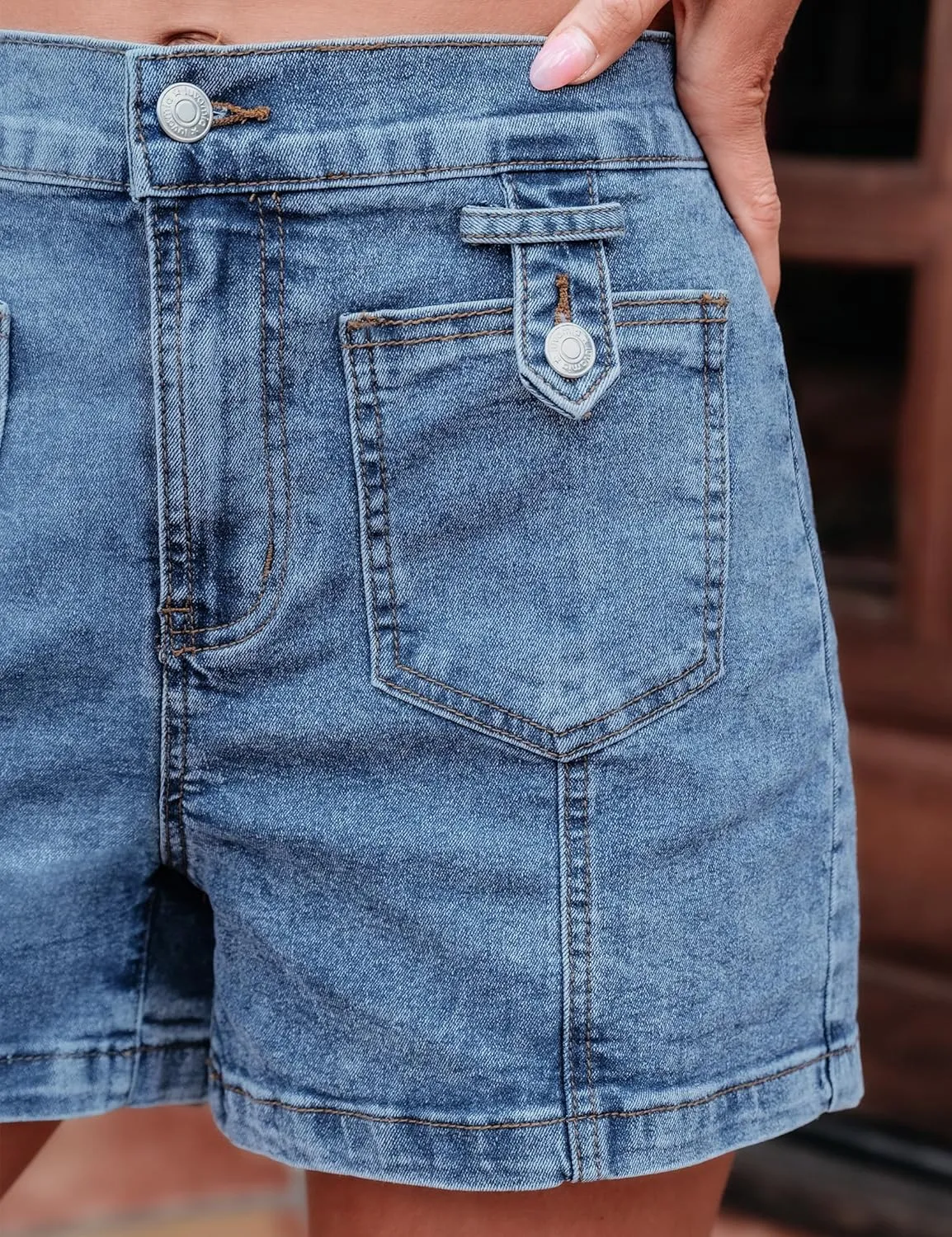 luvamia Jean Shorts for Women High Waisted Wide Leg Elastic Waist Stretchy Denim Jorts Summer Causal Shorts with Pockets