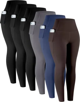 LZYVOO Leggings with Pockets for Women, 6 Packs Soft High Waisted Tummy Control Workout Yoga Pants