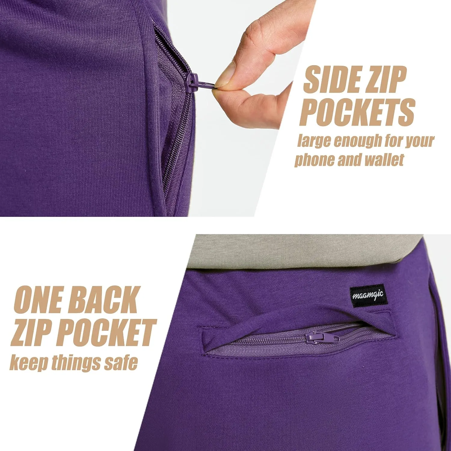 maamgic Mens Sweat Shorts 7" Above Knee Workout Gym Shorts Lounge Shorts with Zipper Pockets