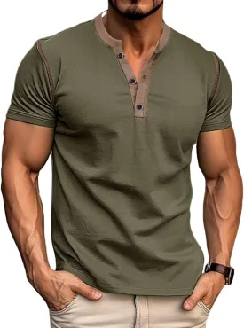 Men's Casual Henley Shirts Classic Button Cotton Short Sleeve T-Shirt Summer Basic Solid Lightweight Tees Tops