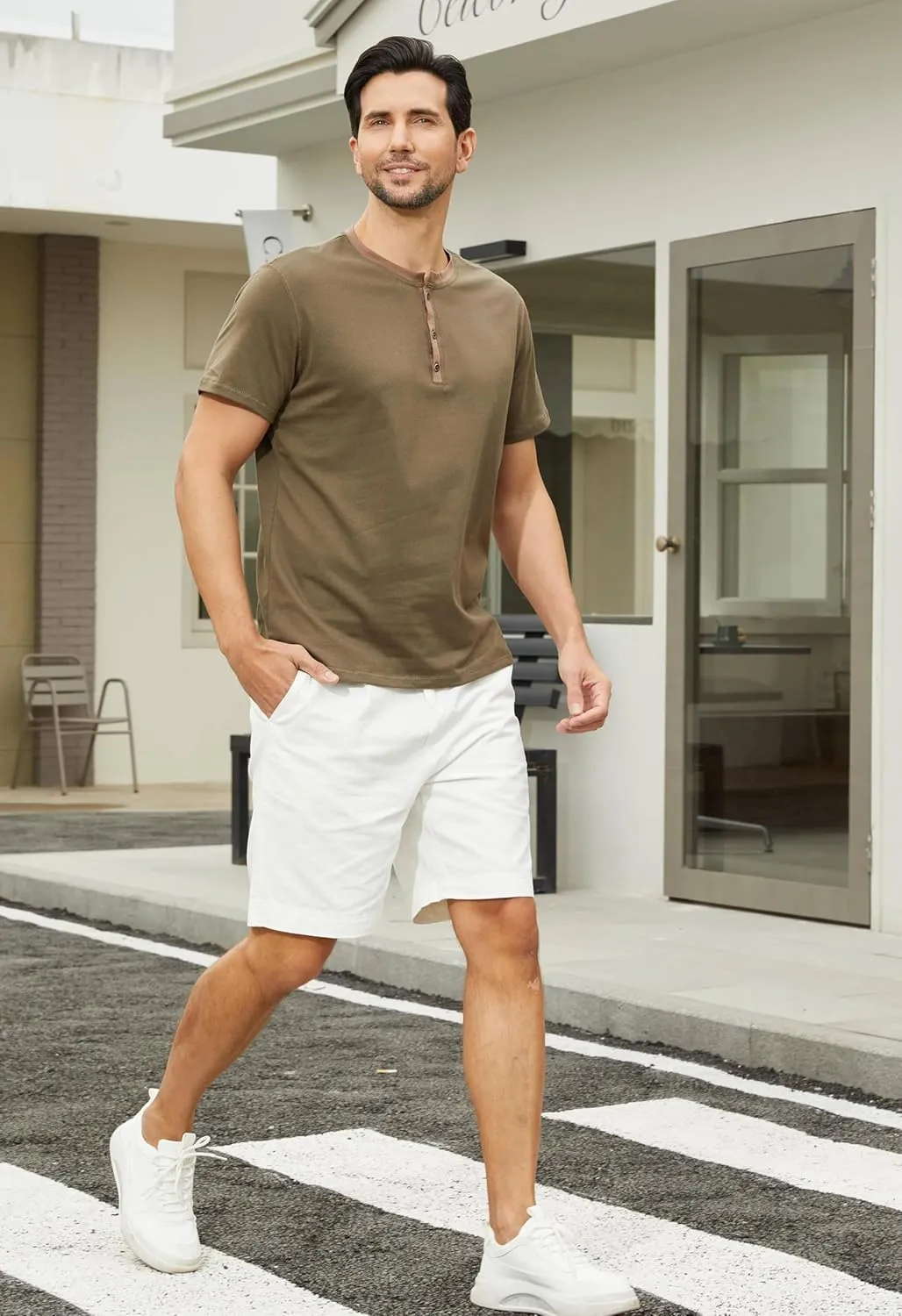 Men's Casual Henley Shirts Classic Button Cotton Short Sleeve T-Shirt Summer Basic Solid Lightweight Tees Tops