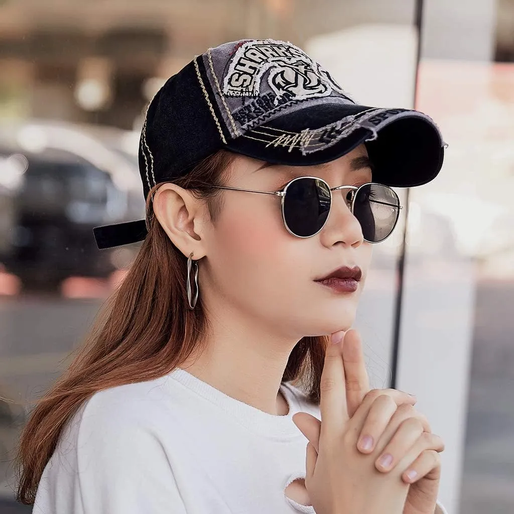 Men's Oilcloth Front Decor Washed Distressed Embroidery Baseball Cap Driver Trucker Hat with Eagle & Shark Patch