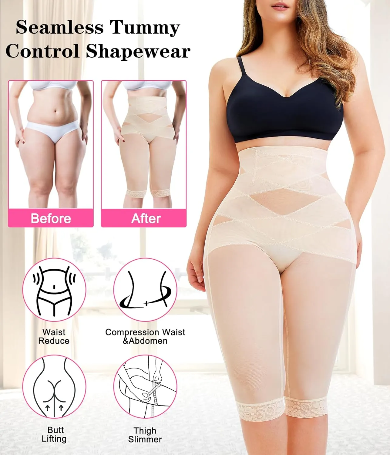 Nebility Body Shaper for Women Tummy Control Shapewear Leggings Seamless Butt Lifter Panties High Waist Trainer Thigh Slimmer