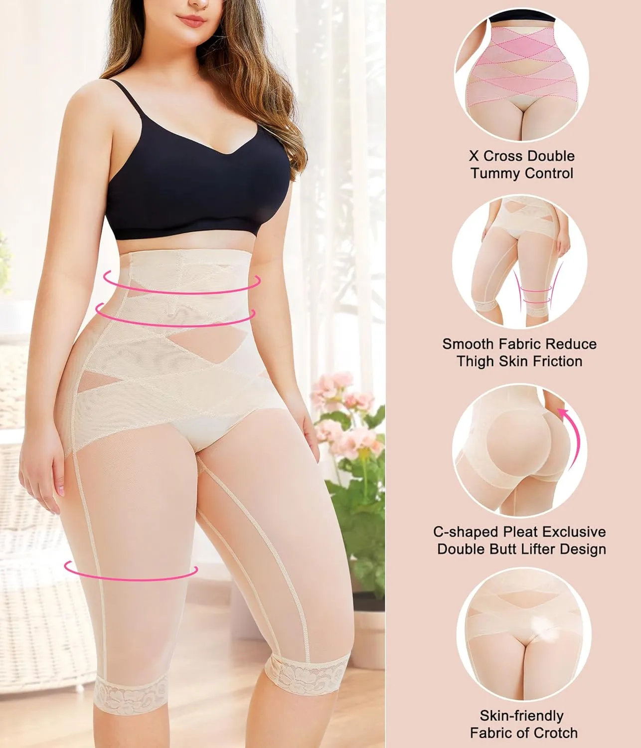 Nebility Body Shaper for Women Tummy Control Shapewear Leggings Seamless Butt Lifter Panties High Waist Trainer Thigh Slimmer