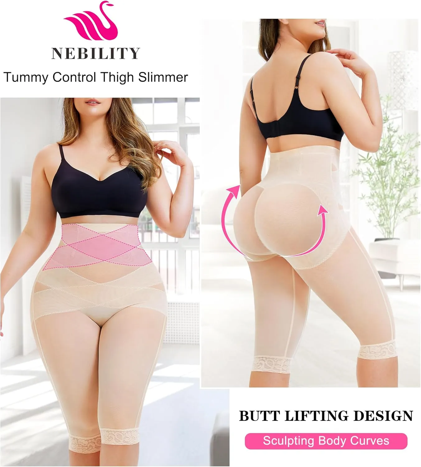 Nebility Body Shaper for Women Tummy Control Shapewear Leggings Seamless Butt Lifter Panties High Waist Trainer Thigh Slimmer