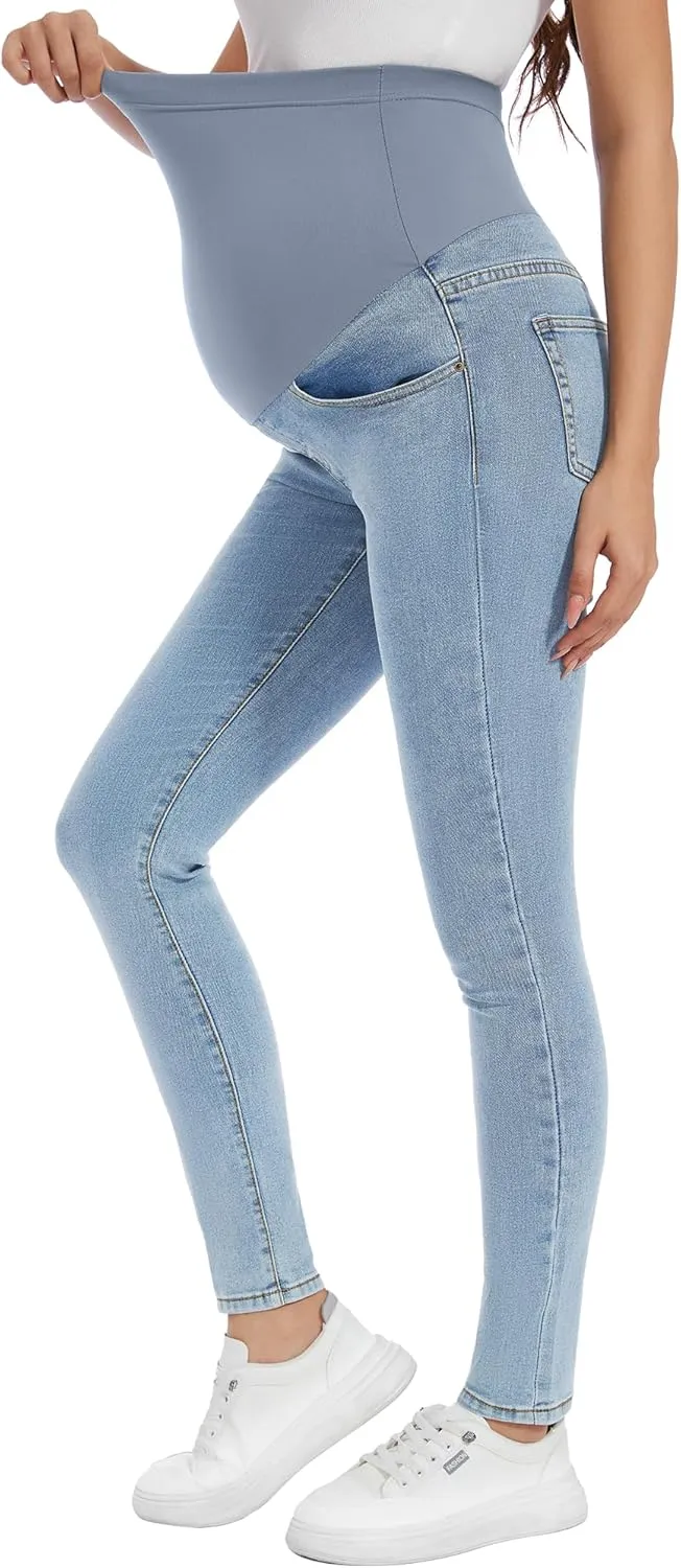 PACBREEZE Women's Maternity Jeans Over Belly Skinny Stretchy Denim Pants Comfy Slim Pregnancy Pants