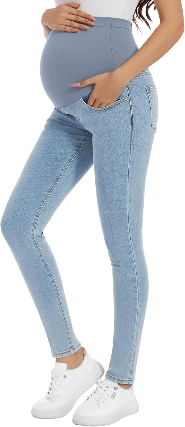 PACBREEZE Women's Maternity Jeans Over Belly Skinny Stretchy Denim Pants Comfy Slim Pregnancy Pants