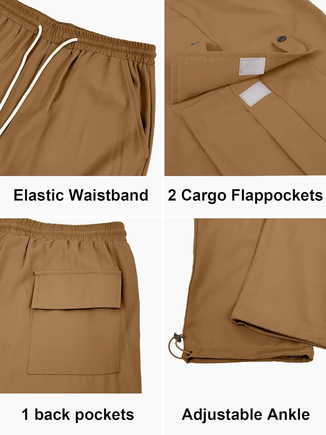 PLEPAN Men's Casual Cargo Pants Stretch Sweatpants Streetwear Trousers Hiking Drawstring Elastic Waist Workout Joggers