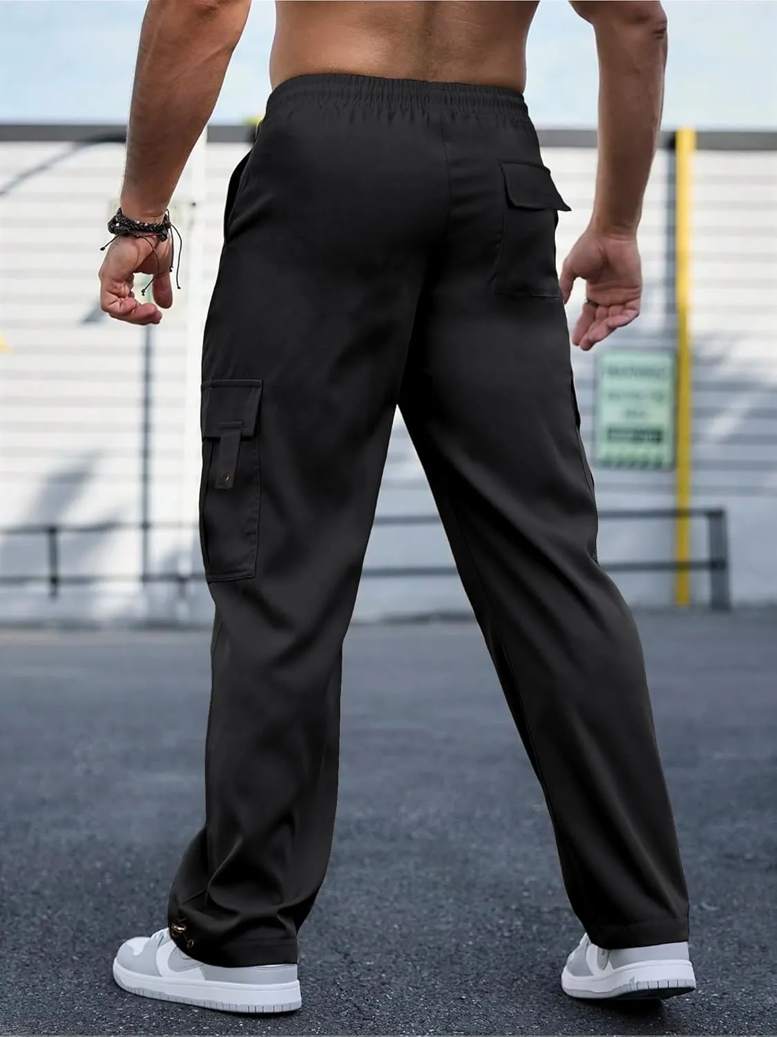 PLEPAN Men's Casual Cargo Pants Stretch Sweatpants Streetwear Trousers Hiking Drawstring Elastic Waist Workout Joggers